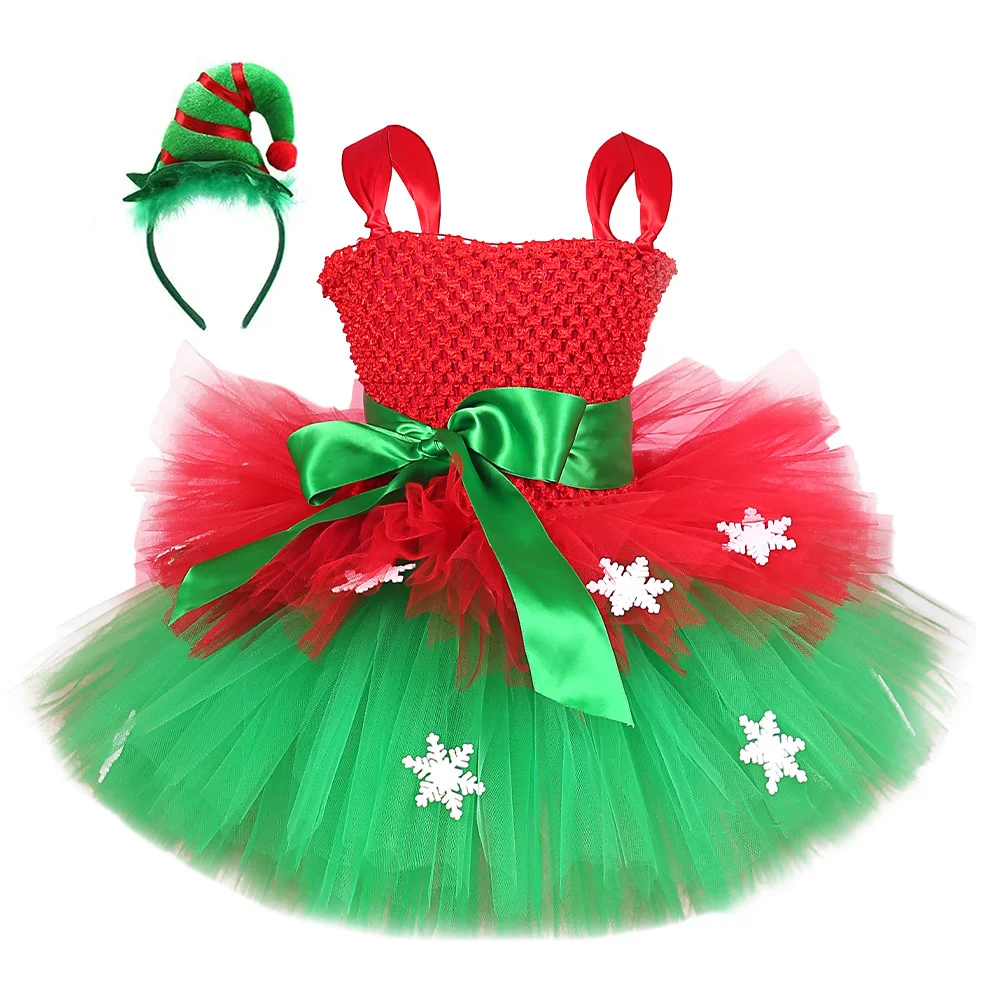 

Elf Tutu Dress Girls Fluffy Red Green Costume Tutu Suit For Christmas Party Costume New Year Outfit Children Clothes