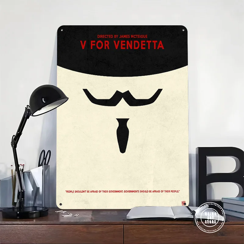 V For Vendetta Poster Retro 3D Printed Metal Signs Customized Wall Hanging Gift for Decoration Bedroom Accessories Decor Room
