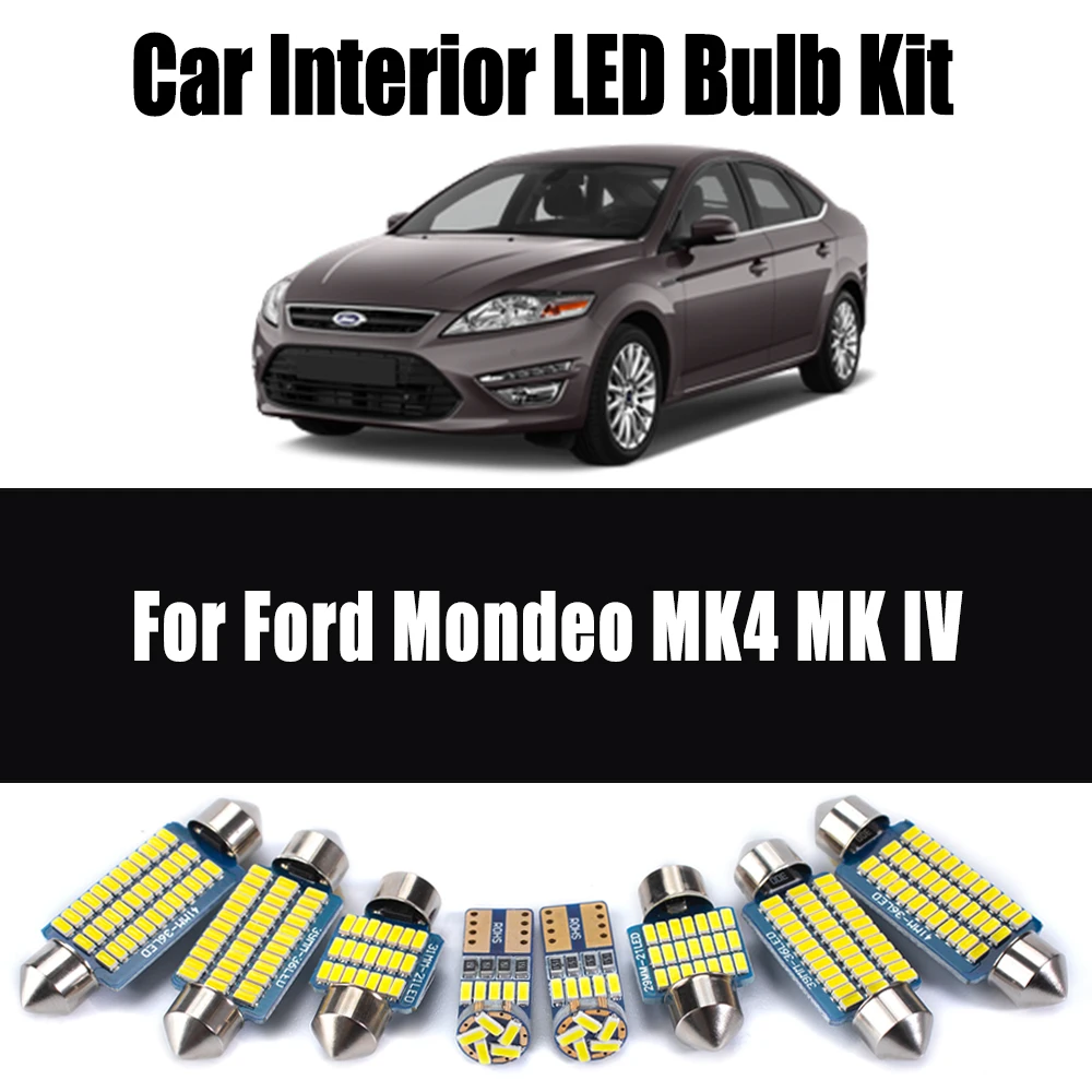 

12 шт. Canbus для Ford Mondeo MK4 MK IV, светодиодный интерьер автомобиля, карта, купол, багажник, косметическое зеркало, потолочный светильник для ног, комплект автомобильного освещения