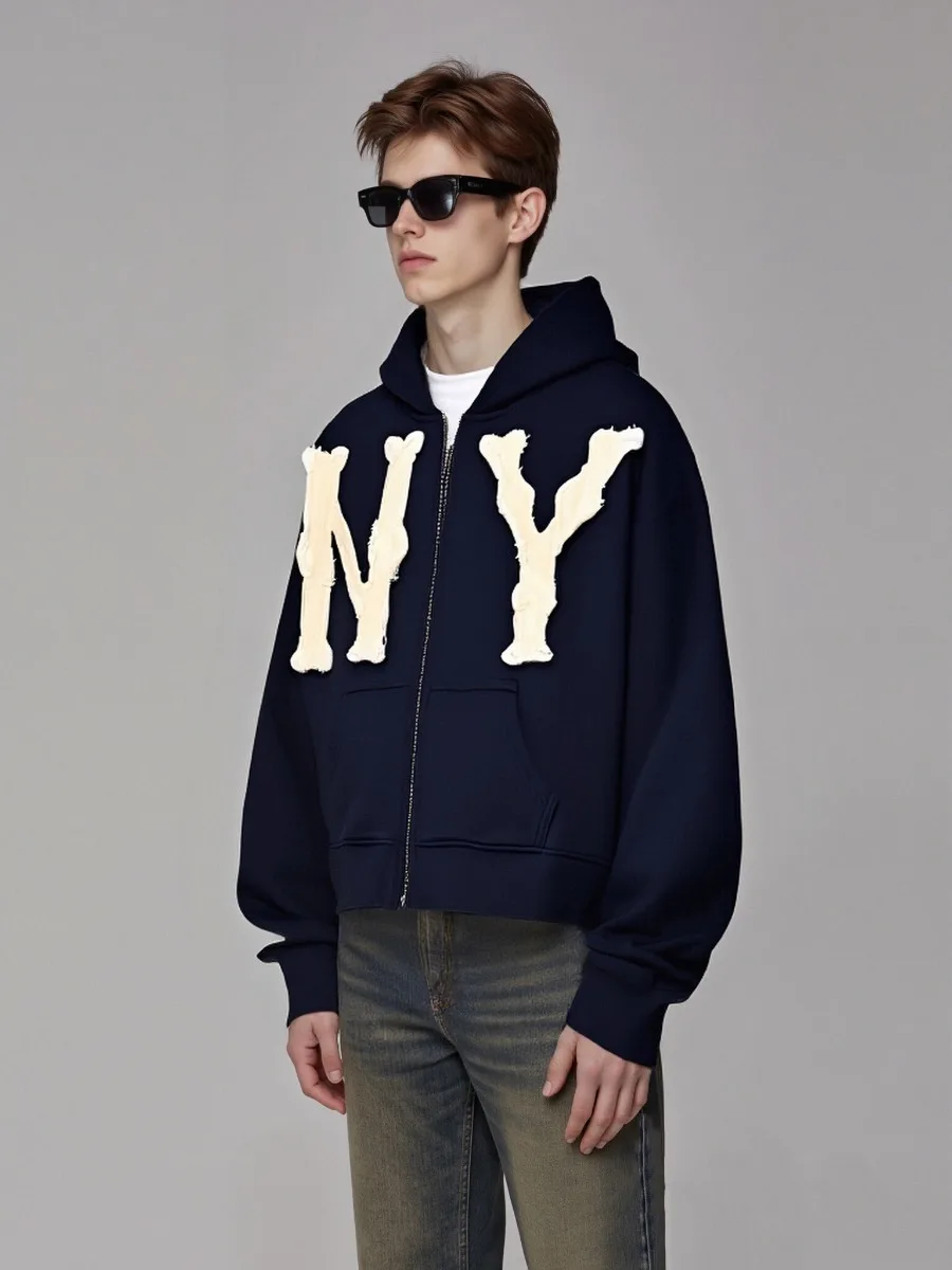 

Men's Letter Print Zip-Up Hooded Sweatshirt Casual Fashion Trend Simple Hoodie