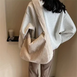 Corduroy Shoulder Bag For Women Casual Handbags Large Capacity Shopping Work Bag Tote Bag Purse