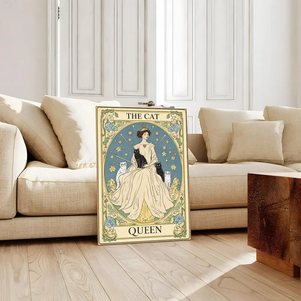The Cat Lady Tarot Wall Art Art Nouveau Cat  Vintage Cat Lover Apartment Decor Poster