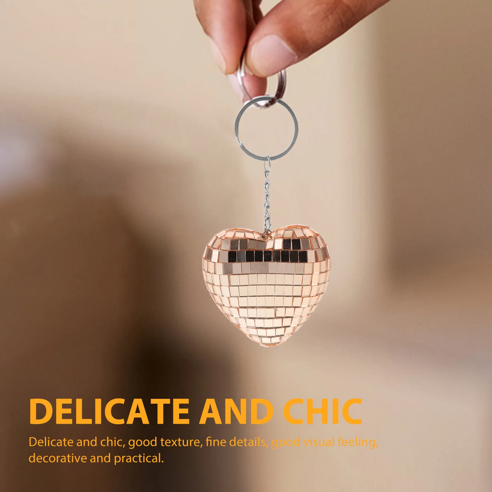 4Pcs Heart Disco Ball Keychain Mini Reflective Mirror Ball Pendant Bag Hanging Charm Party Favors Keychain Decoration
