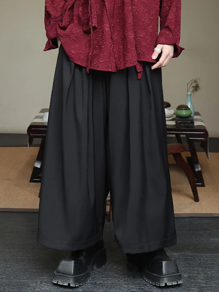 

Новые китайские свободные брюки с широкими штанинами для мужчин, летние, драпированные, прямого кроя, в стиле ханьфу, модные повседневные брюки