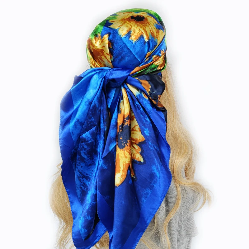 Silk Scarf 90*90cm Luxury BrandDesigner Hair Print Head Large Handkerchief Hijab Shawl Women bandanna foulard muffler wrap