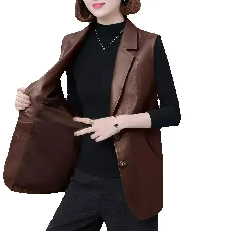 Women Leather Vests Slim Casual PU Leather Vest Female Outerwear New Fashion Sleeveless Waistcoat Black Jacket Women Coat