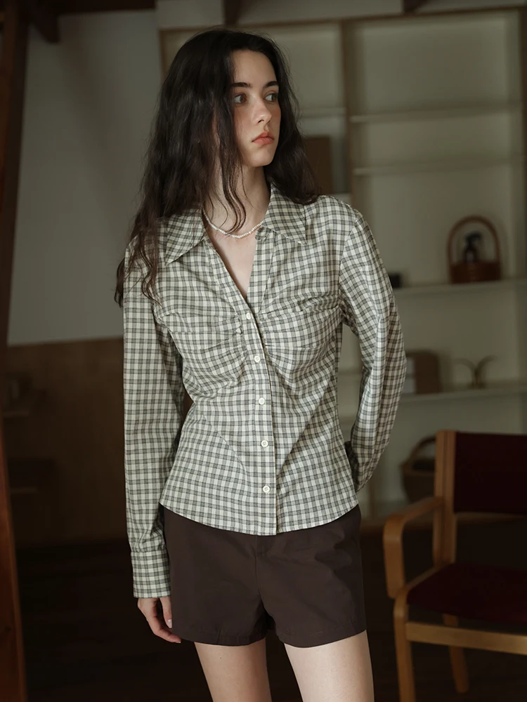 

Women's Pure Cotton Long Sleeve Shirt Vintage Style Gathered Waist Design Commute Friendly Layering Spring New Style Collar