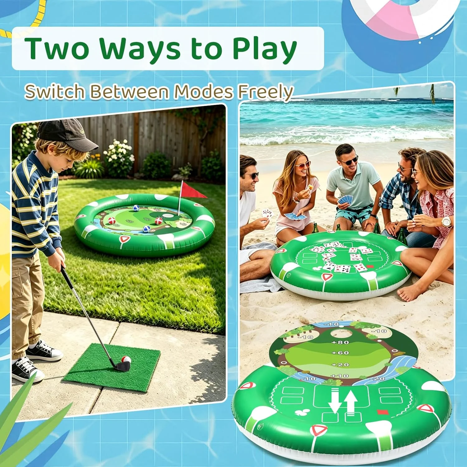 Summer Inflatable Floating Golf Game Toy For Children Backyard Lawn Beach Swimming Pool Outdoor Party Play