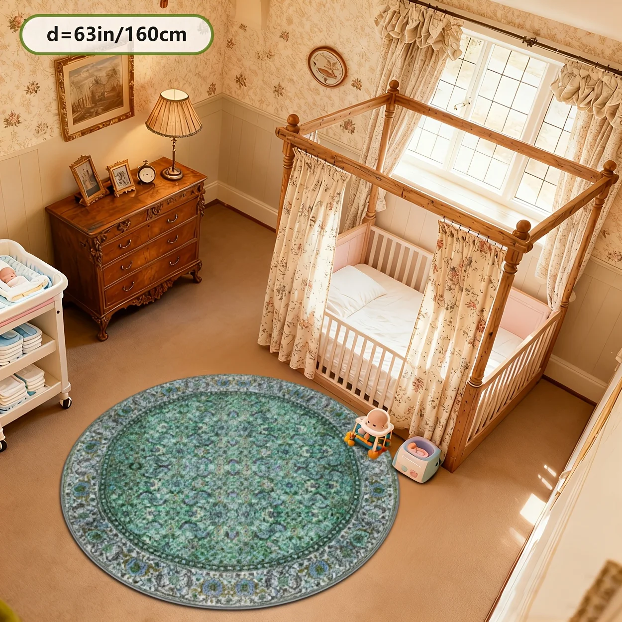 Round Green Decorative Area Rug Living Room Carpet Mat Indoor House Decoration Soft Patterned Circle Rug for Home Furniture Acce