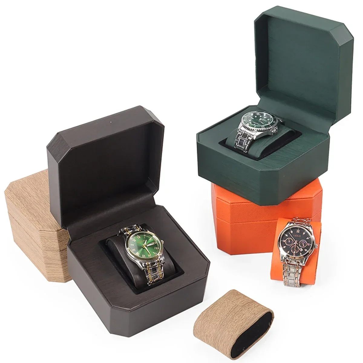 Neue schwarze Einzeluhr-Geschenkbox mit Kissen, PU-Leder, Armbanduhr-Vitrine, Organizer für Herren, Clamshell-Uhrengehäuse aus PU-Leder