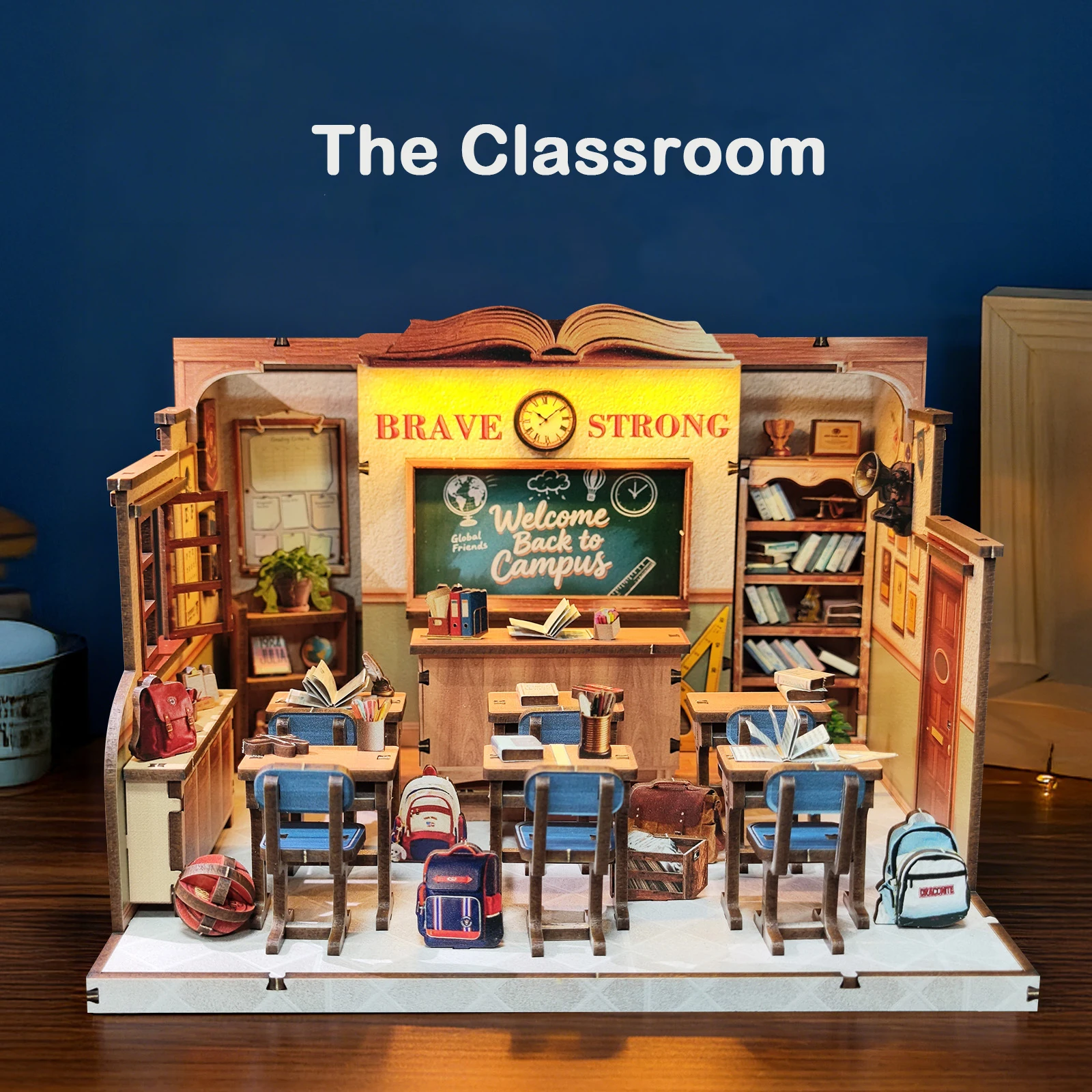 DIY Houten The Classroom Casa Miniatuur Model Kits Student Dagen Poppenhuis met Meubels 3D Puzzel voor Vrienden Verjaardagscadeaus