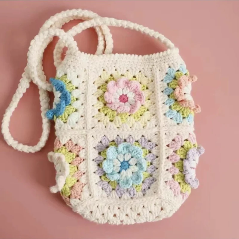 

Handmade woven floral mobile phone bag with lining, crossbody bag, tissue bag, card bag, summer shopping storage bag