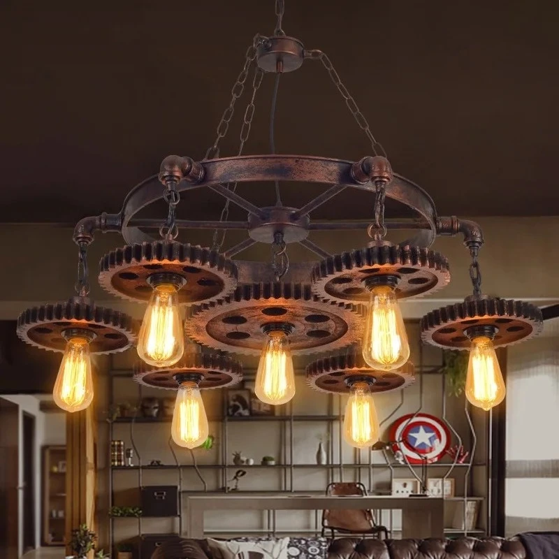 Industrial Gear Chandelier Led Pendant Light American Retro Style Ideal For Artistic Decor In Hotels Restaurants And