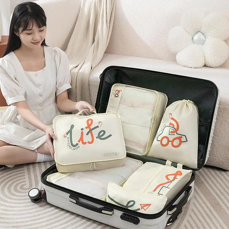 Suitcase Packing Cubes 6pcs Organizer Set For Underwear Clothes Compartmented Storage Portable Travel Accessories Packing Cubes