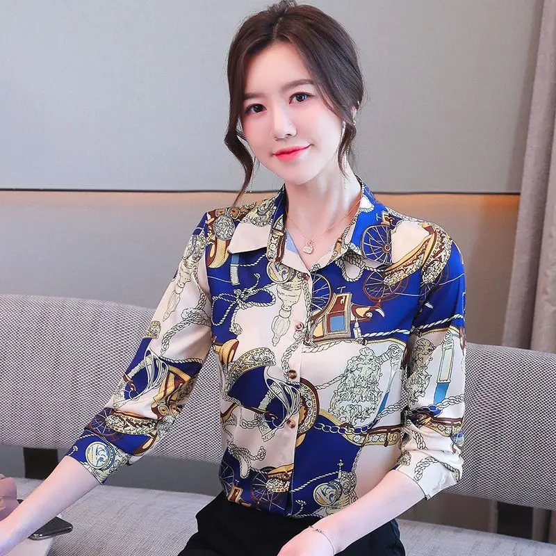 Long-sleeved Printed Chiffon Shirt for Women 2025 Autumn New Floral Top