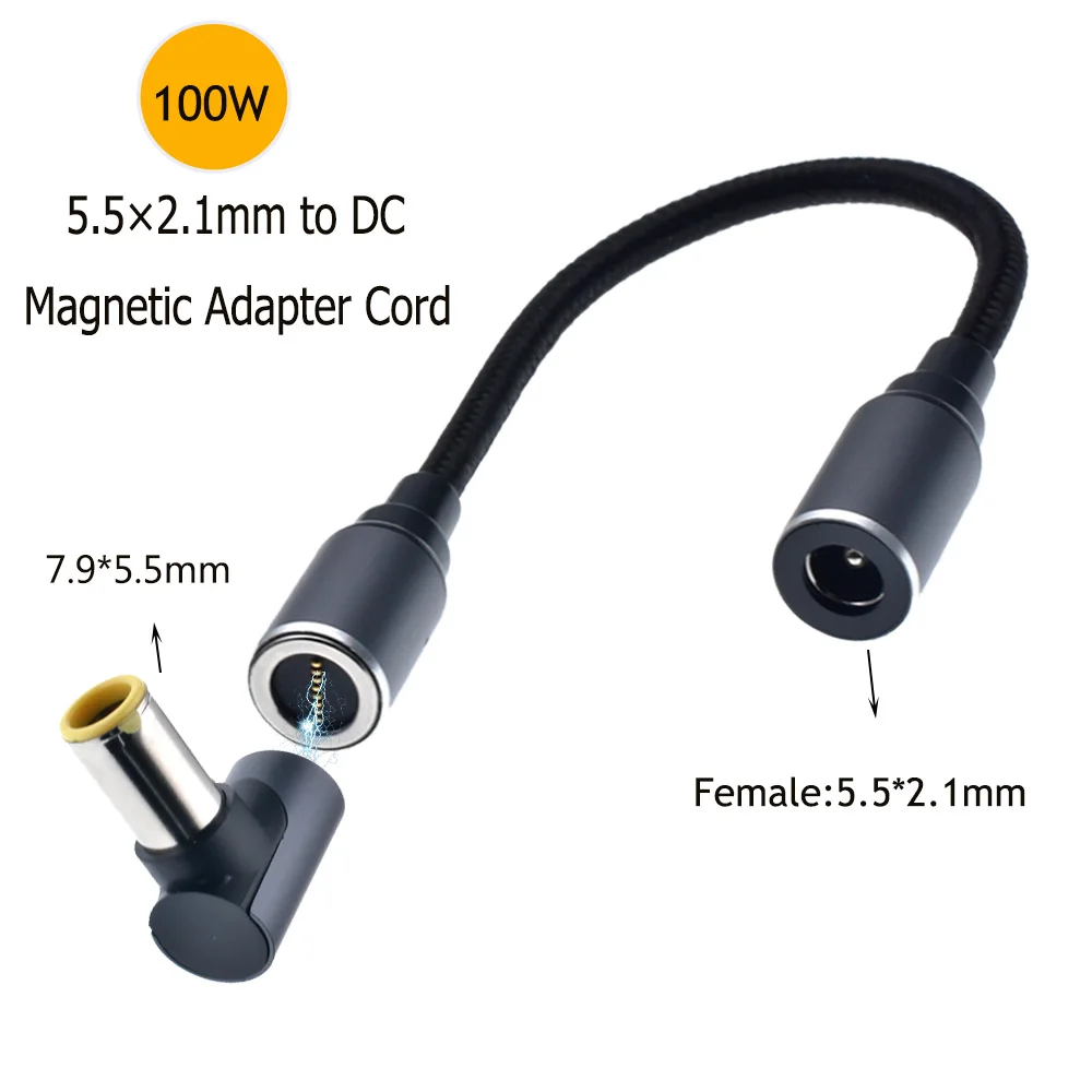 5.5x2.1mm Female to Male Dc Jack Plug Power Adapter Connector for Lenovo Asus Dell Hp Laptops Fast Charging Magnetic Cord Cable