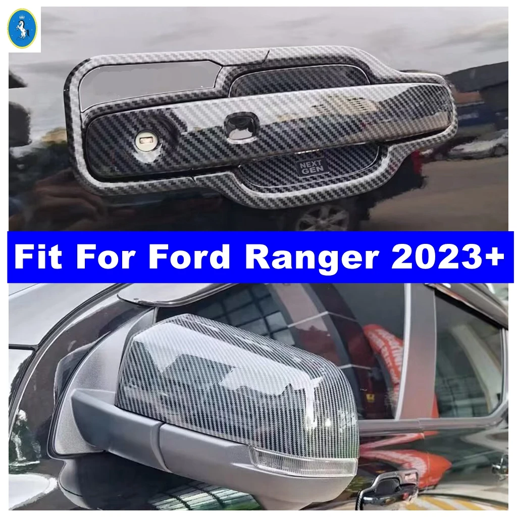 Auto Door Handle Bowl / Rearview Mirror Cap Shell Decor Cover Trim For Ford Ranger 2023 2024 Carbon Fiber Exterior Accessories