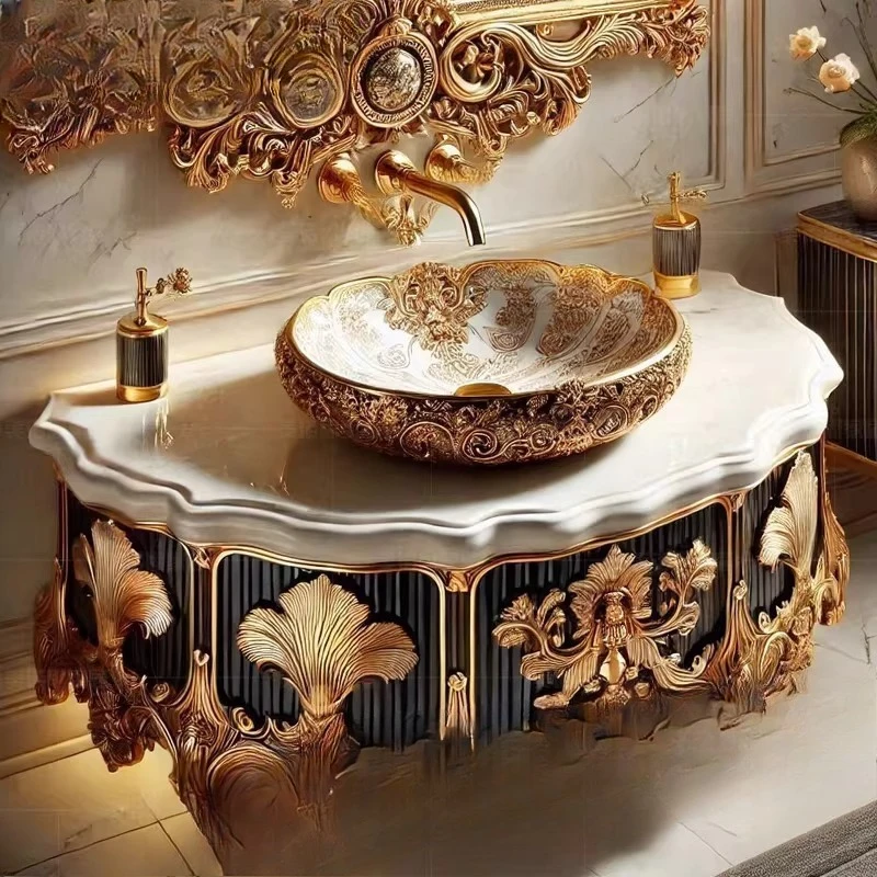 French luxury, home vanity, European bathroom cabinet marble