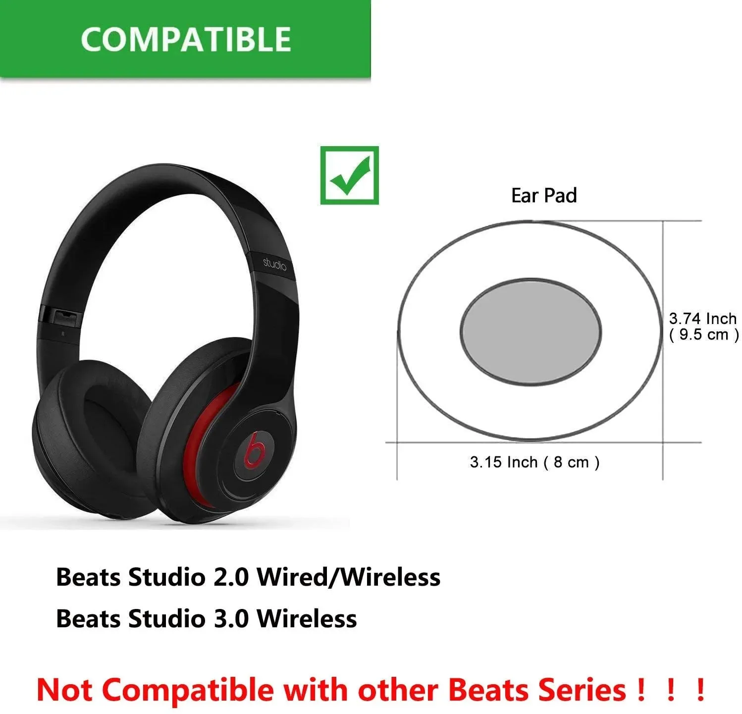 Beats Studio Replacement Earpads Memory Foam Cushions Cover for Beats Studio 2.0 Wired/Wireless B0500/ B0501 & Beats Studio 3.0