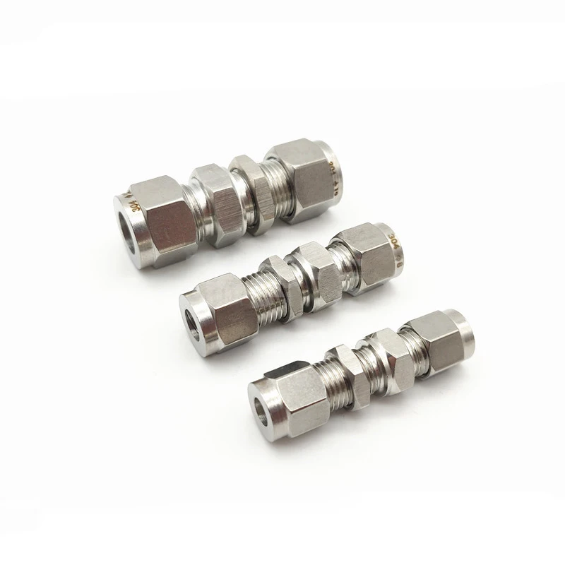 

304 Stainless steel double ferrule through board type Fitting 6mm 8mm 10mm Tube Hex Instrument gas path equal coupling joint