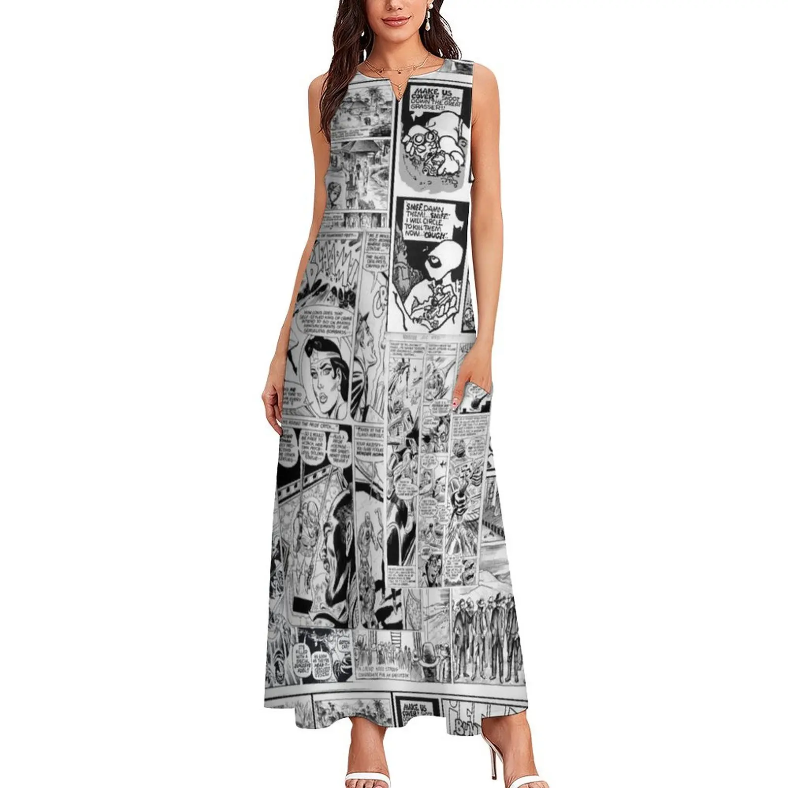 Comic book print [white] Long Dress dresses for woman dresses summer Cocktail of dresses Dress