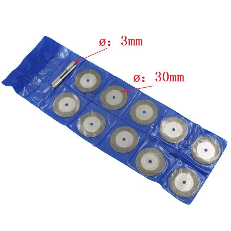 10pcs 30mm Diamond Grinding Wheel Slice with Two 2pcs 3mm Shank Mandrels for Dremel Rotary Tool
