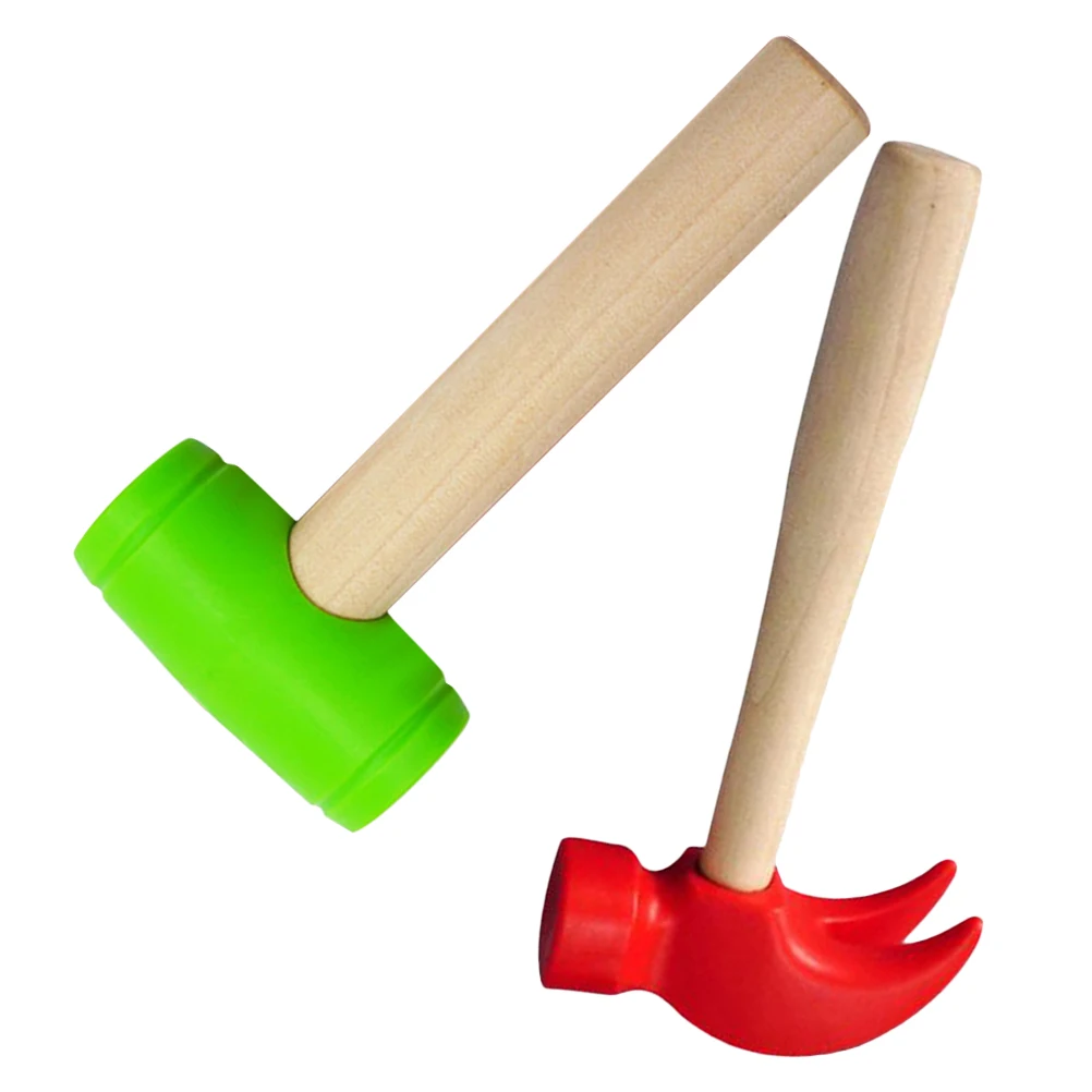 2 Pcs Simulation Repair Tool Small Maintenance Mallet Toy Wooden Claw Fake Pretend Plastic