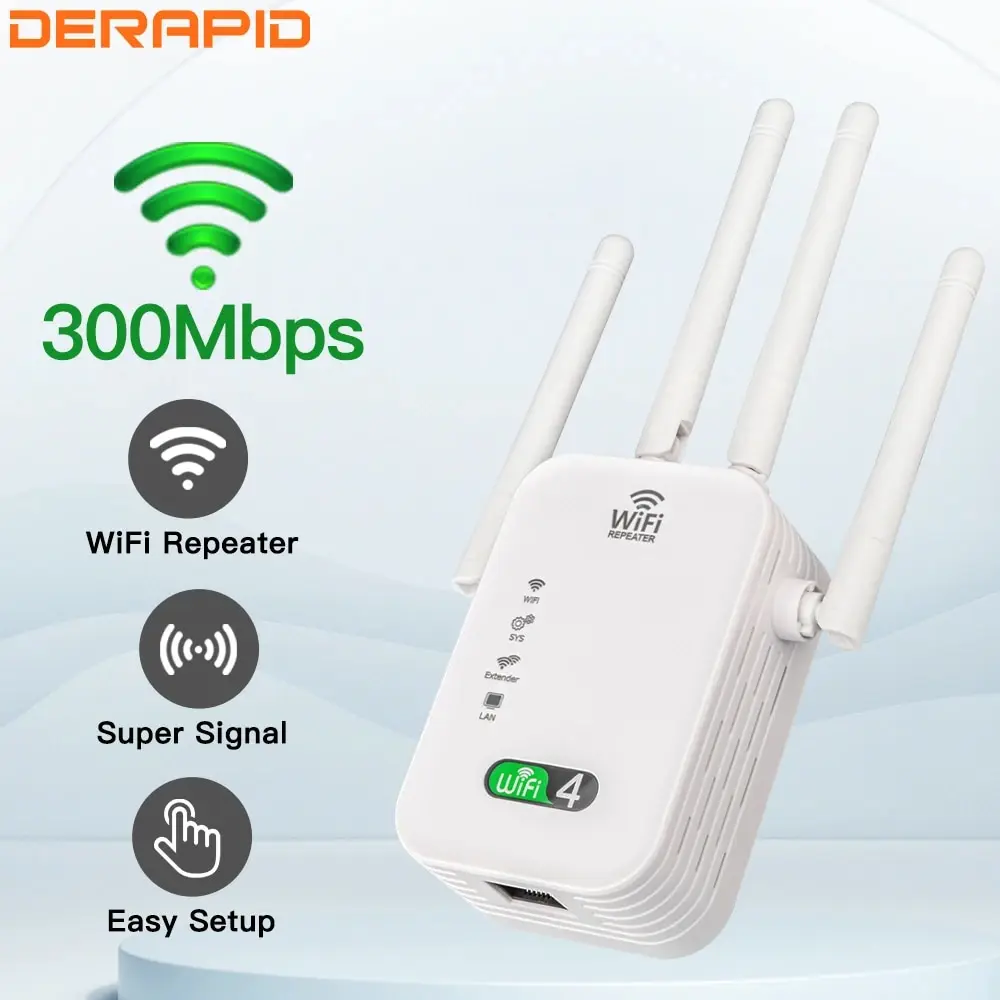 300M WIFi Repeater Wi-Fi Amplifier 802.11N 2.4GHz Wireless Signal Booster Smart Power Extender For Office Home Easy Setting