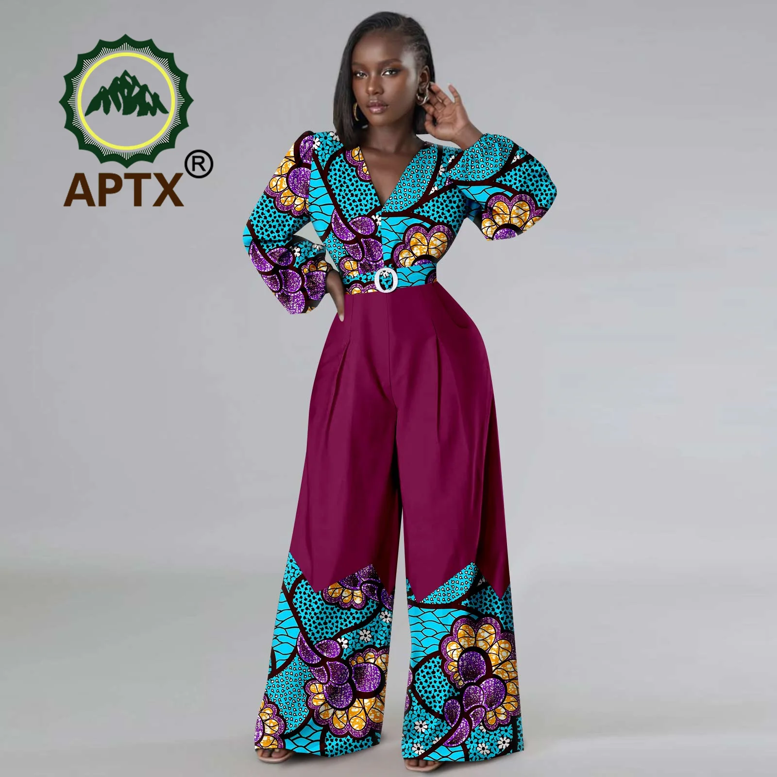 African Clothes for Women Ankara Puff Sleeve V-Neck Loose Print Casual Long jumpsuits Dashiki Fashion One Piece Set Outfit