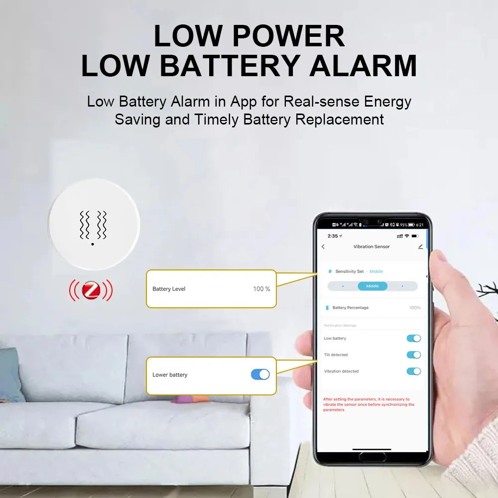 Imagem -06 - Tuya Smart Life Zigbee Sensor de Vibração Detector de Inclinação Monitor em Tempo Real Controle de Aplicativos Proteção de Segurança Alarme de Choque