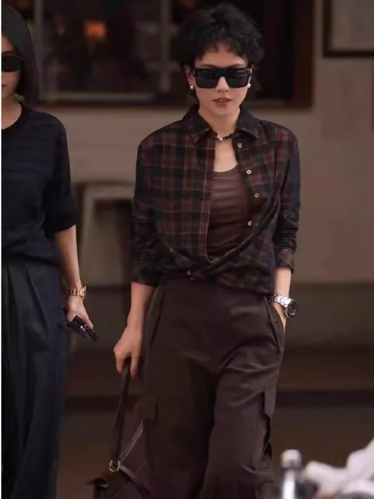 

Pure Cotton Plaid irt Women's Casual Long Sve Autumn Top Vintage Cheered Pattern Busin Lady Sle Comfortable Fit