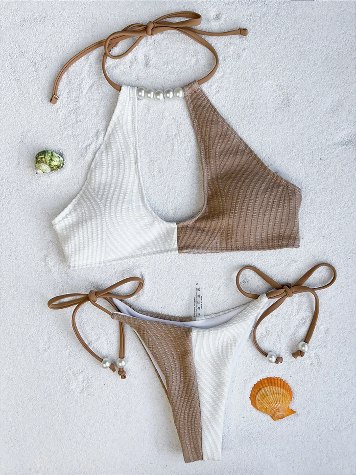 XS - L Splicing Halter With Pearls Bikini Women Swimwear Female Swimsuit Two-pieces Bikini set Bather Bathing Suit Swim