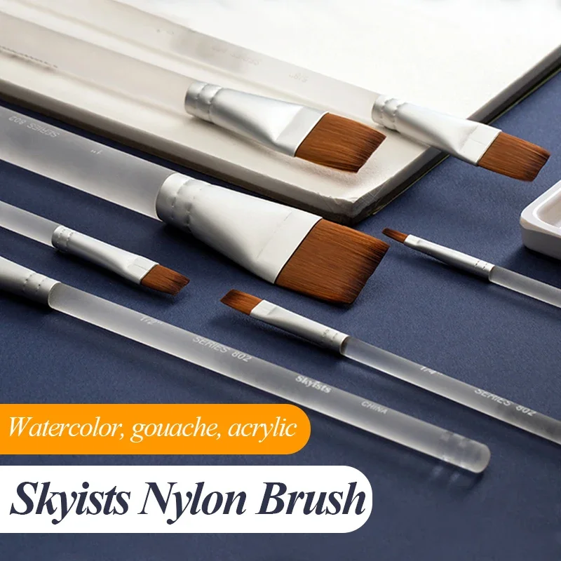 Skyists Nylon Brush Flat round head DIY Watercolor Pen Art Supplies Drawing Art Pen Paint Brush Nylon Brush Painting Pen 7/10pcs