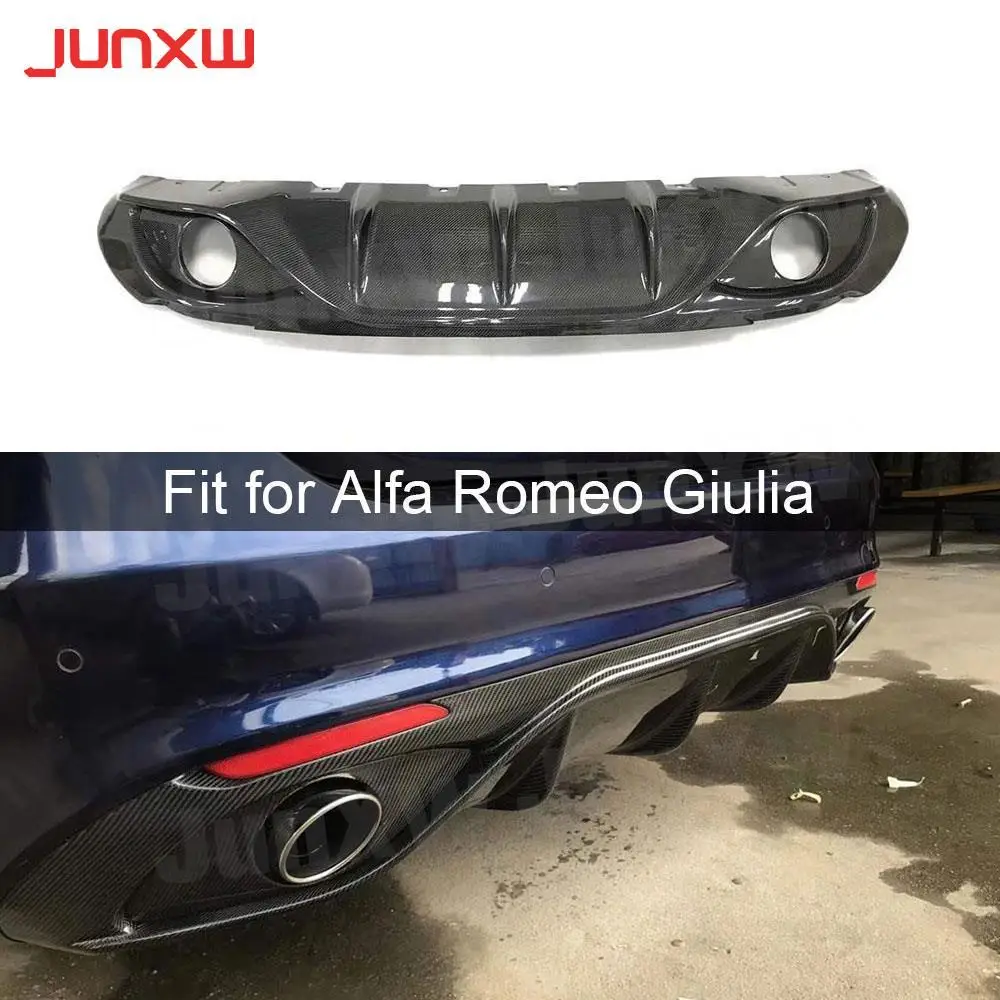 

Carbon Fiber Car Rear Bumper Lip Diffuser Spoiler With Exhaust Tips for Alfa Romeo Giulia 2017 2018 Sport Car Styling