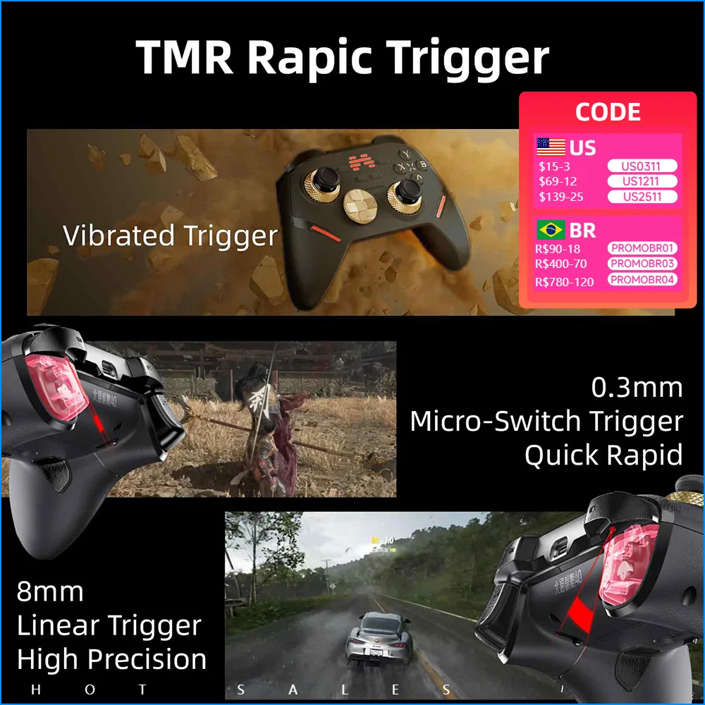 

BEITONG KP40 Black-Gold Wireless Game Controller for PC Switch 1/2 iOS Android with Switchable Triggers Adjustable TMR Joystick