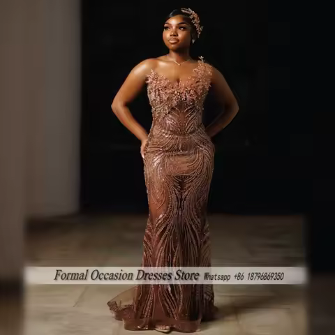 Glitter Brown Prom Dress 2026 Luxury Sequin Beading Black Girls Matric Dance Mermaid Party Gowns Evening Dress Customized