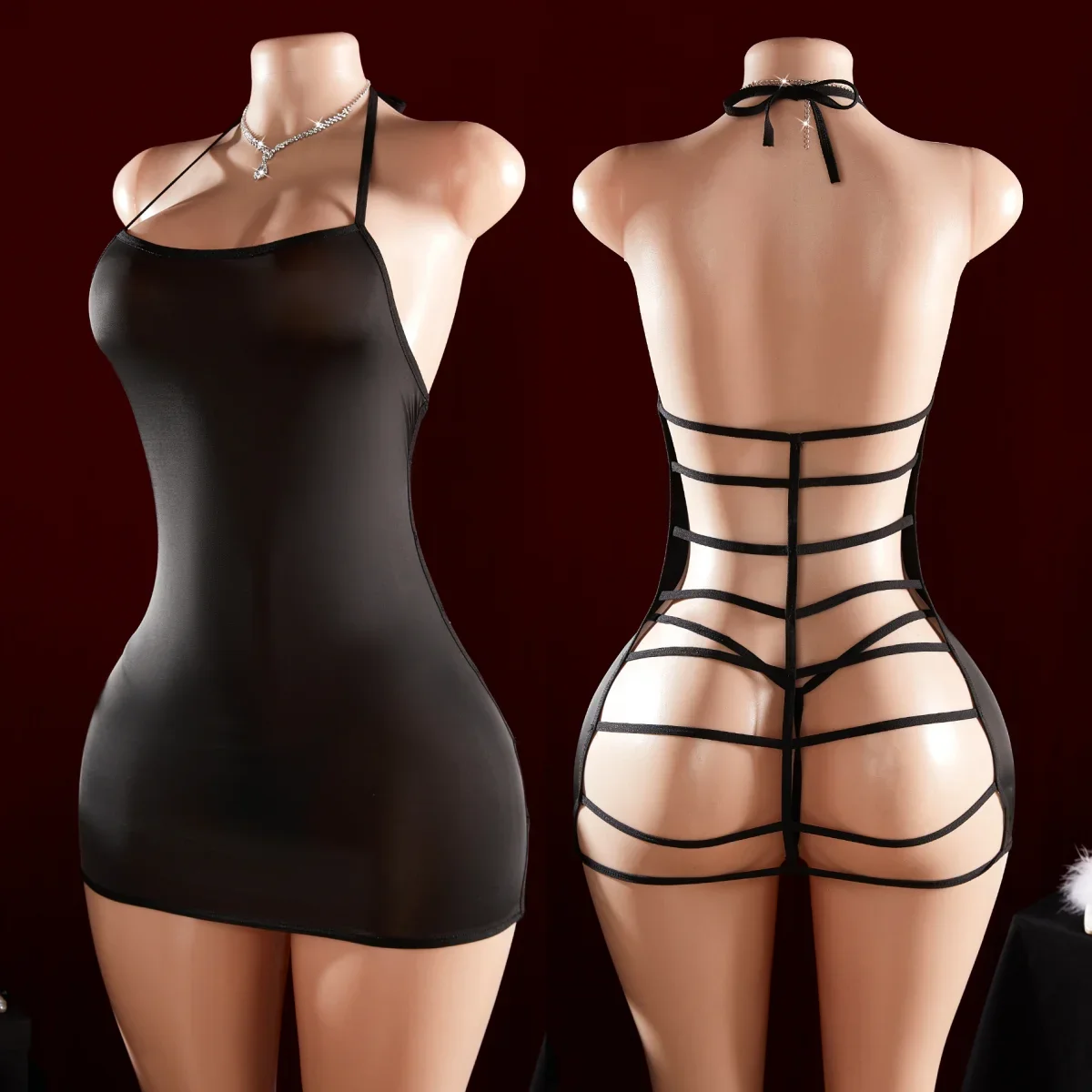 Bodystockings,Suits,Full Backless Nightdress Night of Desire Babydoll Dress With Thong Set Woman Nightwear OpenCrotch Lingerie