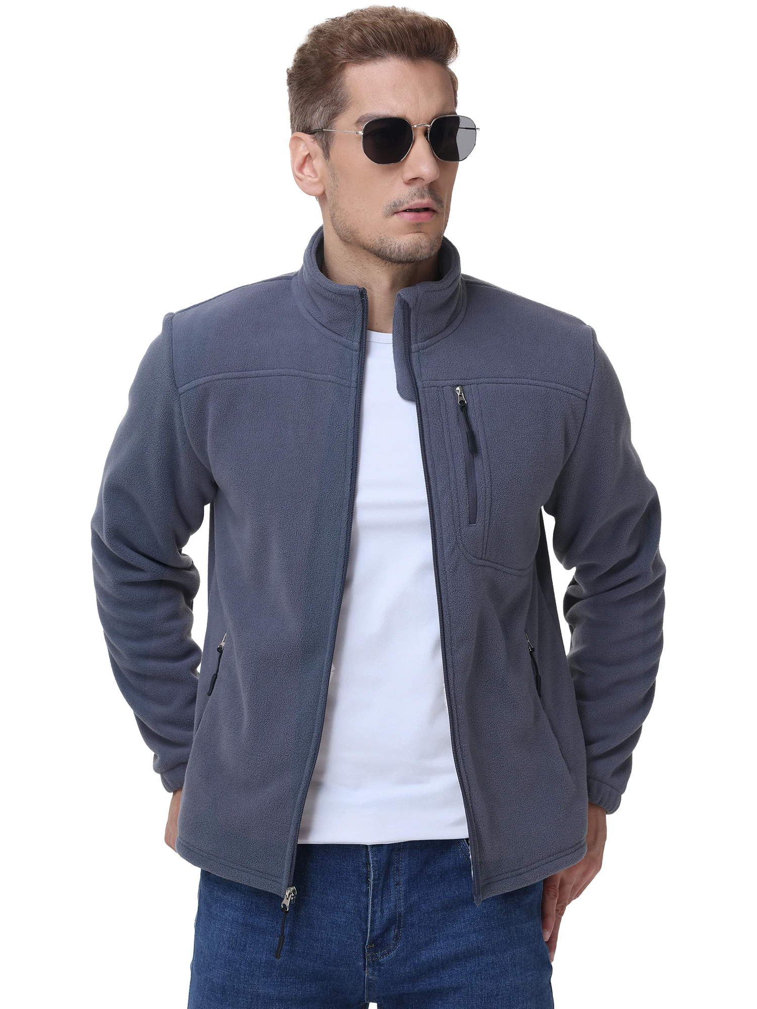 Herren Warme Polarfleece-Jacke mit Vollreißverschluss, Windbreaker mit mehreren Taschen, Arbeits- und Wanderjacke für Herbst & Winter – Detail 17