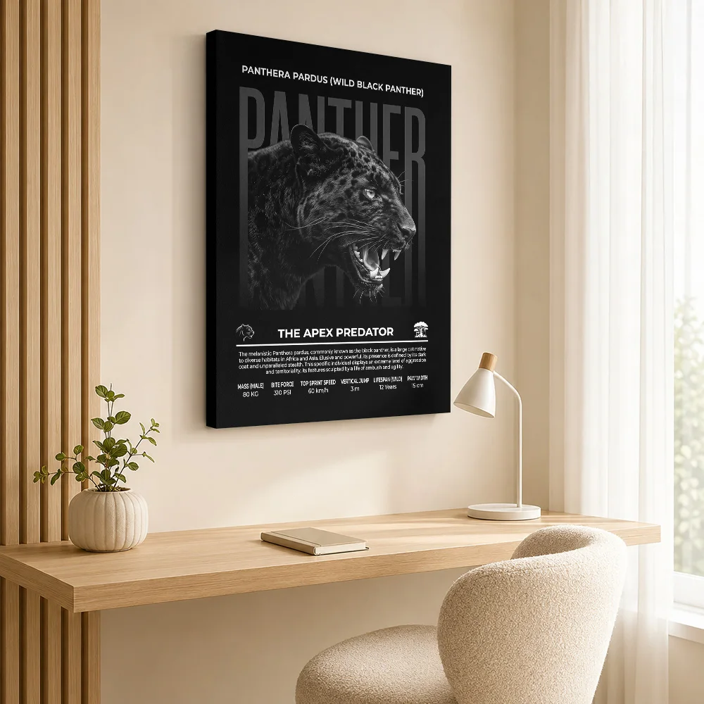 Wild Black Panther Apex Predator Infographic Framed Canvas Poster Personalized Photo Naturalist Canvas Wall Art Bedroom Decor