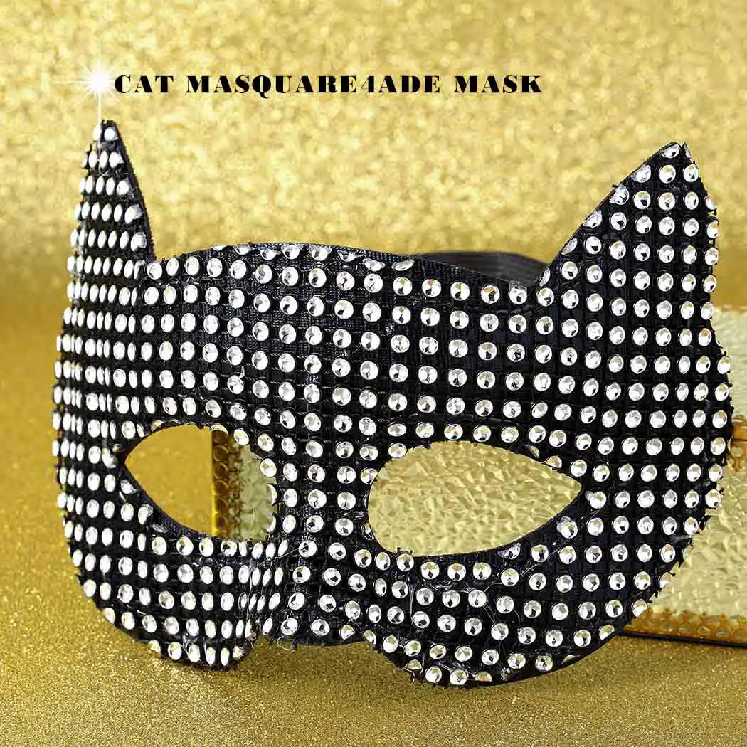 Sexy Women Cat Ear Masks Cosplay Halloween Party Mardi Gras Costume Props Girls Bling Cute Animal Golden Silvery Gray Half Masks