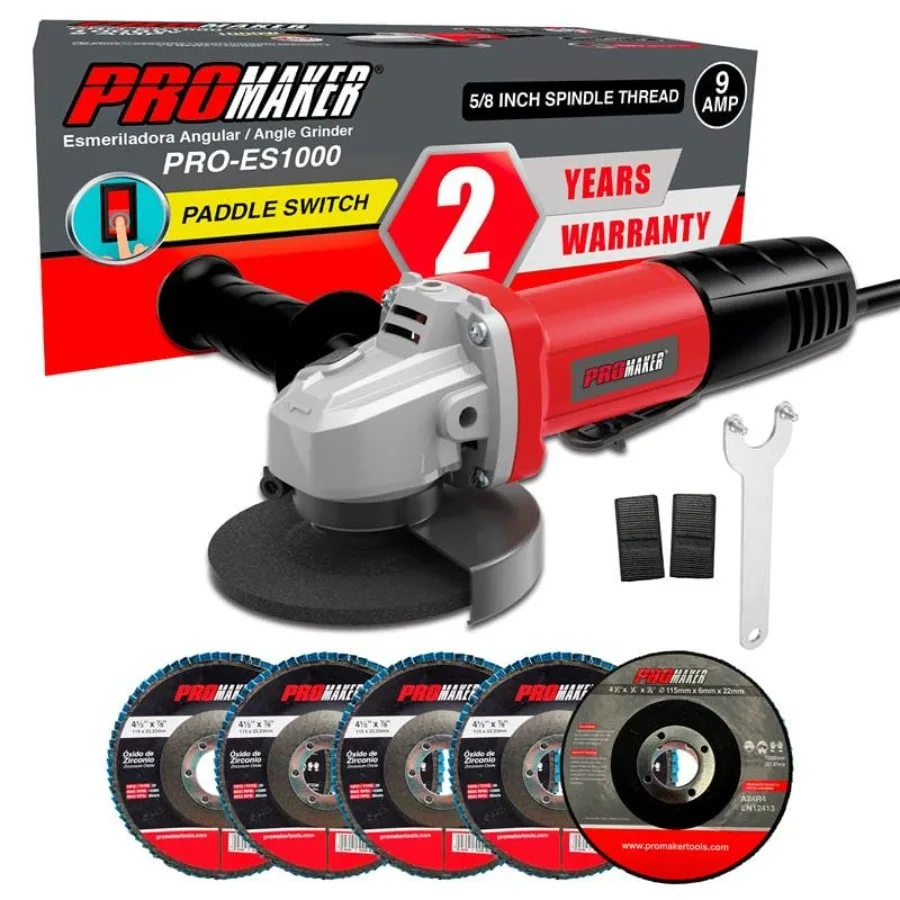 

Угловая шлифовальная машина 9 А, 4-1/2 дюйма Угловая шлифовальная машина с переключателем-педалью, 12000 об/мин, регулируемая защита для рук. Включает шлифовальный круг 4 F