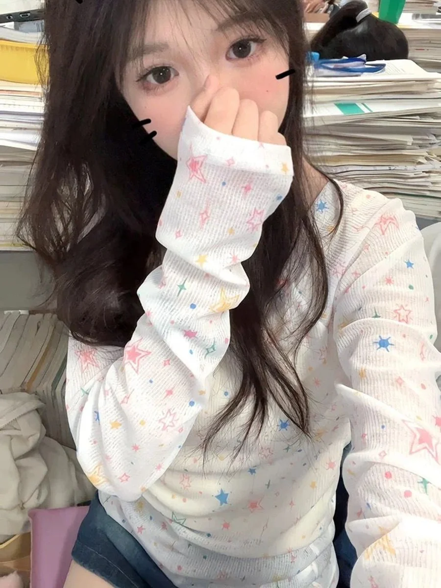 

American Sle Long Sve T-irt Women's Fall Micro Permeable Thin Lace Pure Desire Spicy Girl Unique Top Inner irt