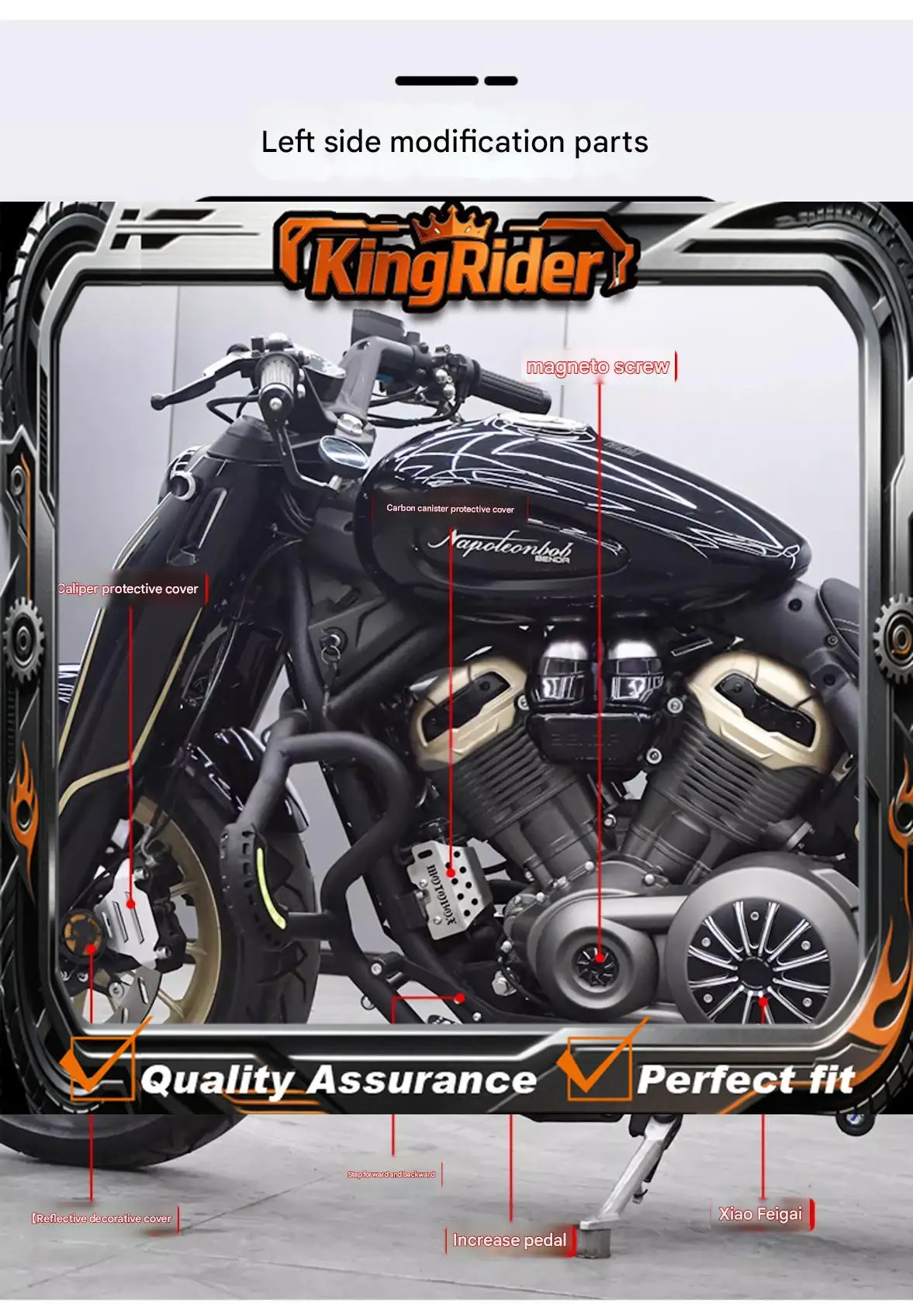 

For Benda Napoleon 450 All-In-One Mod Parts, Mudguard Side Bag Shift Lever License Holder Handlebar Mirror Easy Install