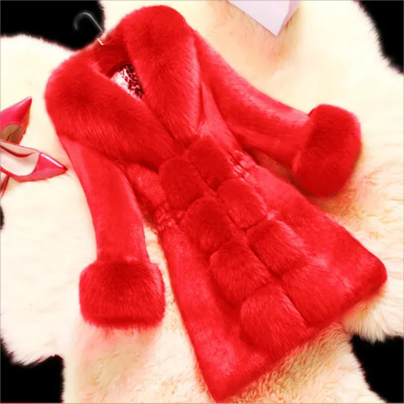 Faux Fur Coat for Women's Fashion High-end Faux Rabbit Fur Coat 2024 New Women's Coat Medium Length New Large Fur Collar Coat