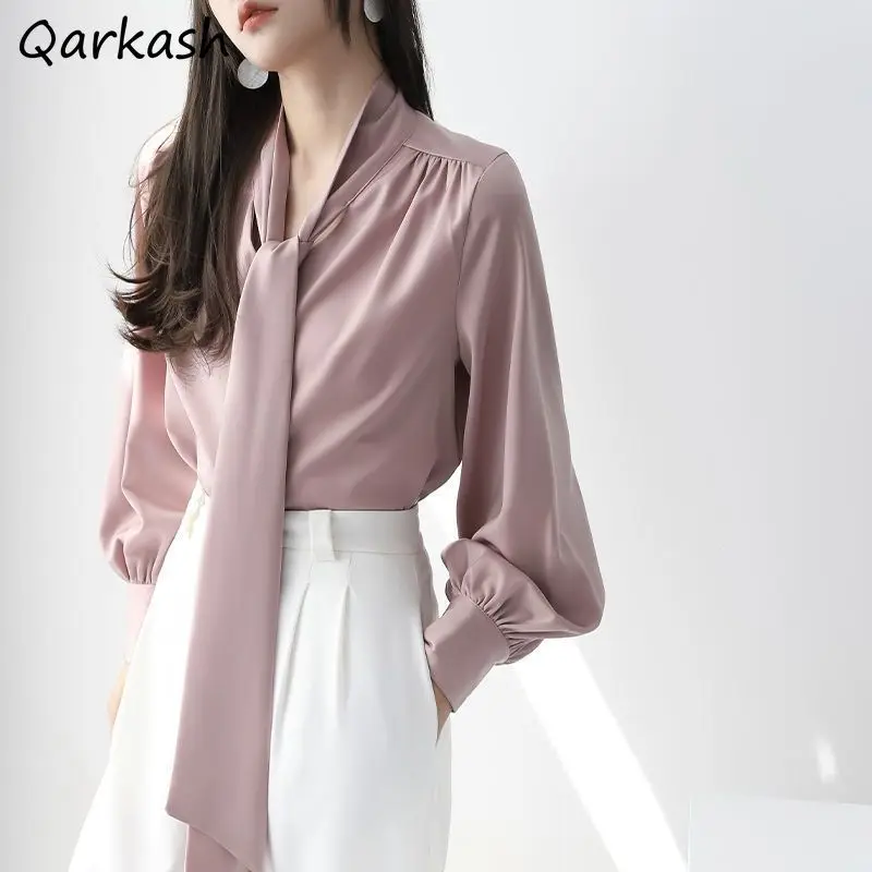 Bow Shirts Women Solid Elegant Formal Office Lady Chiffon Designed All-match Fashion Korean Style Tops Simple Loose Comfortable