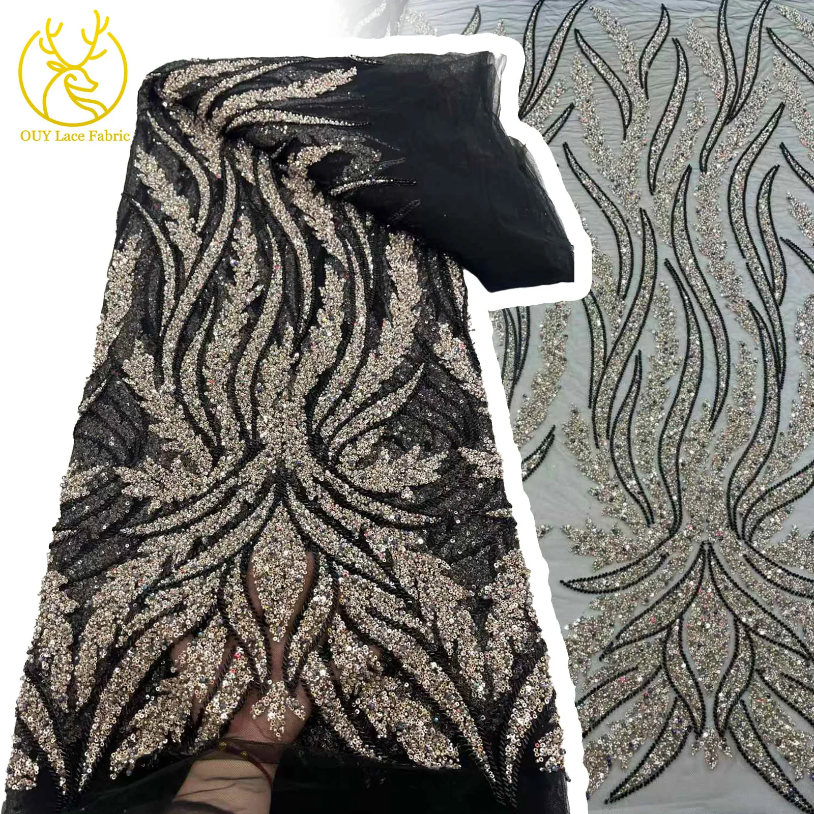 

Hand Woven Beaded Lace Fabric 2025 African Tulle Lace Fabric French Sequin Lace Fabric Nigerian Bridal Dress Wedding Party
