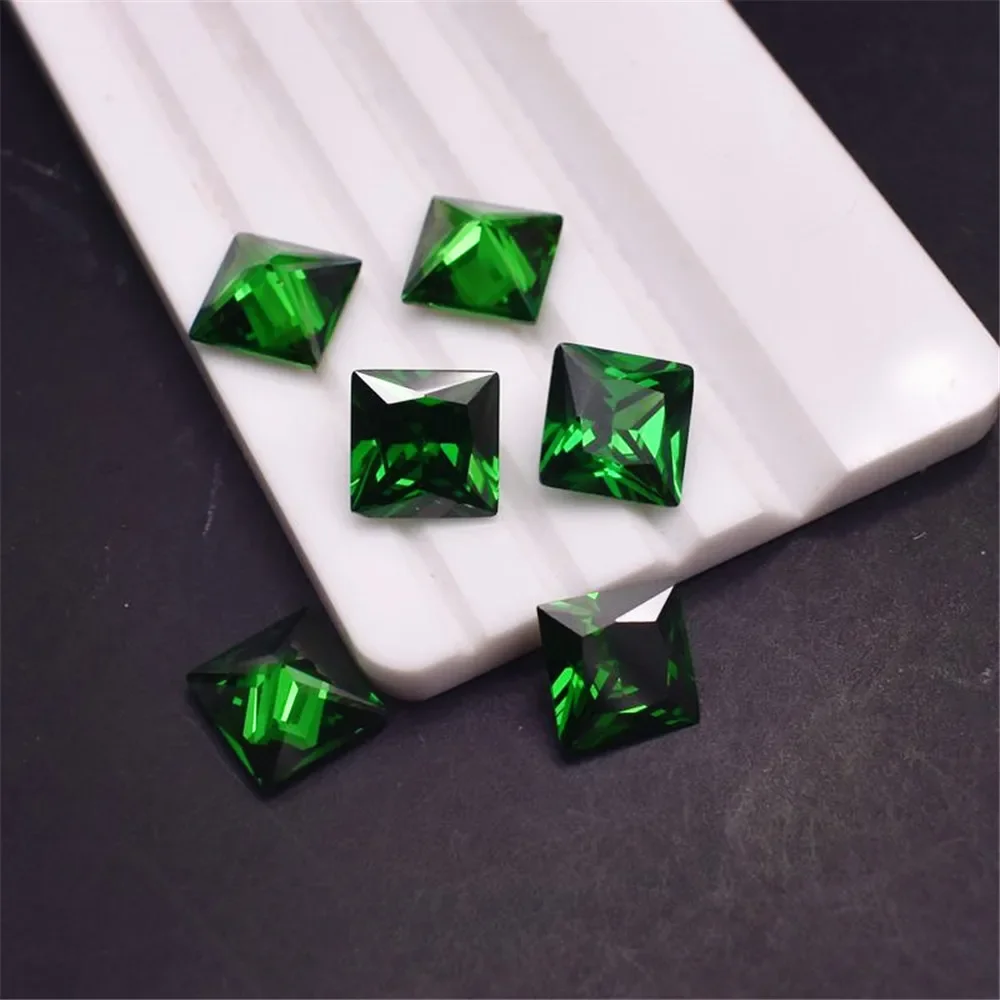 جودة عالية الزمرد الأميرة قطع الأحجار الكريمة مربع الأوجه متوسطة الأخضر الزمرد جوهرة ER052 #3