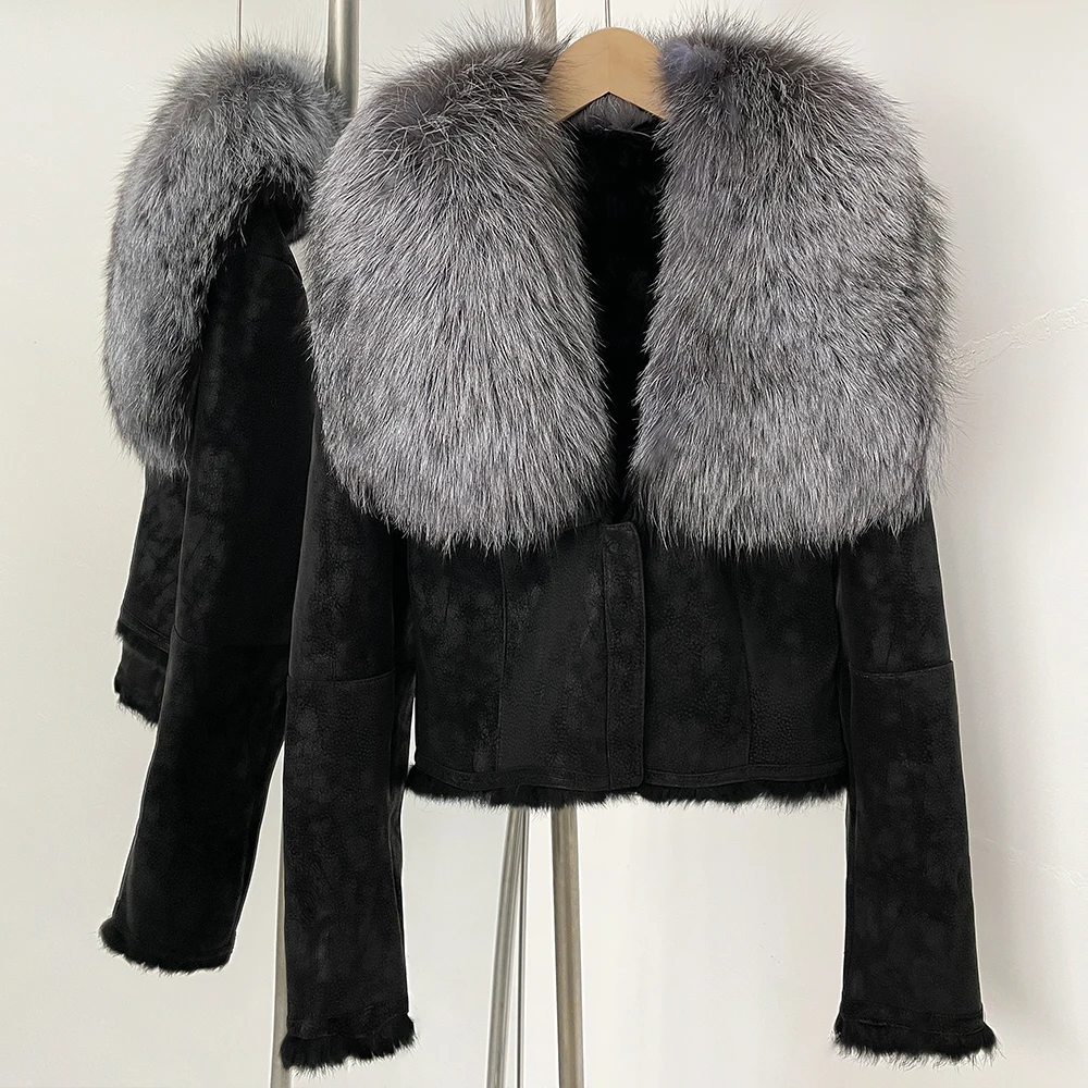 Giacca in pelliccia di realtà Giacca in pelliccia di procione naturale Cappotto in pelliccia di volpe Donna Autunno Inverno Pelle scamosciata Calda fodera in pelliccia di coniglio Cappotto corto femminile