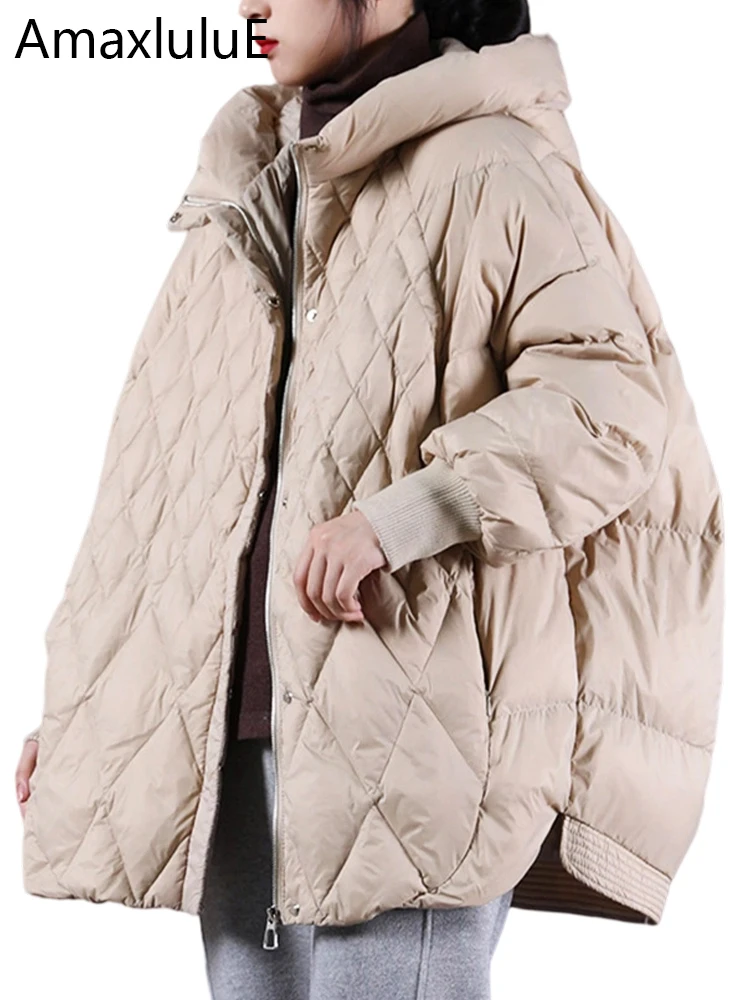 

Amax LuluE корейские зимние женские модные теплые негабаритные куртки на утином пуху женские свободные повседневные пальто с капюшоном классические зимние парки