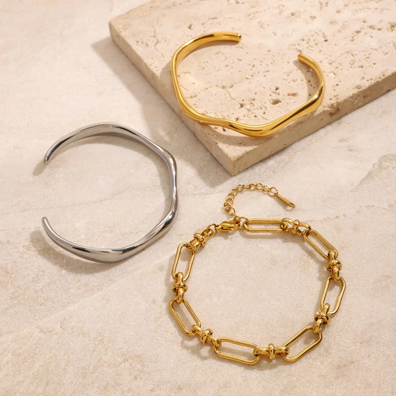 Bracelet à anneau uni en acier inoxydable de Style européen américain, Bracelet ouvert classique en acier titane de qualité supérieure 18 carats